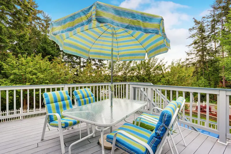 Canva View of patio table set with umbrella